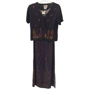 R&K Originals Petite 8P Floral Embroidered Dress & Cardigan Set VTG 1990's #I-11